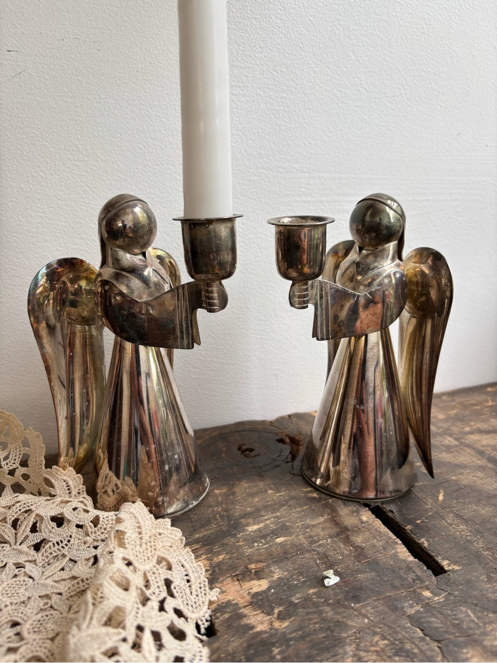 Silver plate on Brass Angel Candle Holders  holiday decor